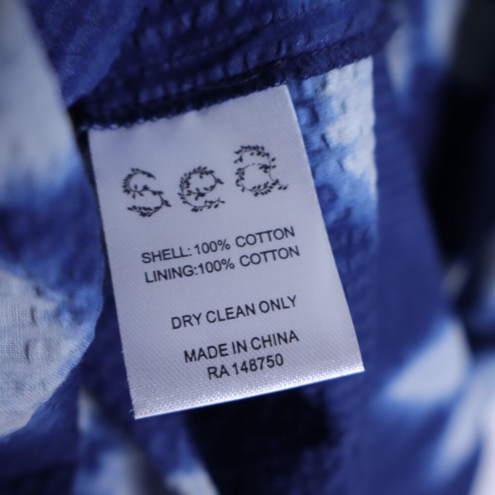 SEA Isla Midi Dress Navy Print Smocked Cotton Peasant Flutter Sleeve Women's 4 - Picture 12 of 12